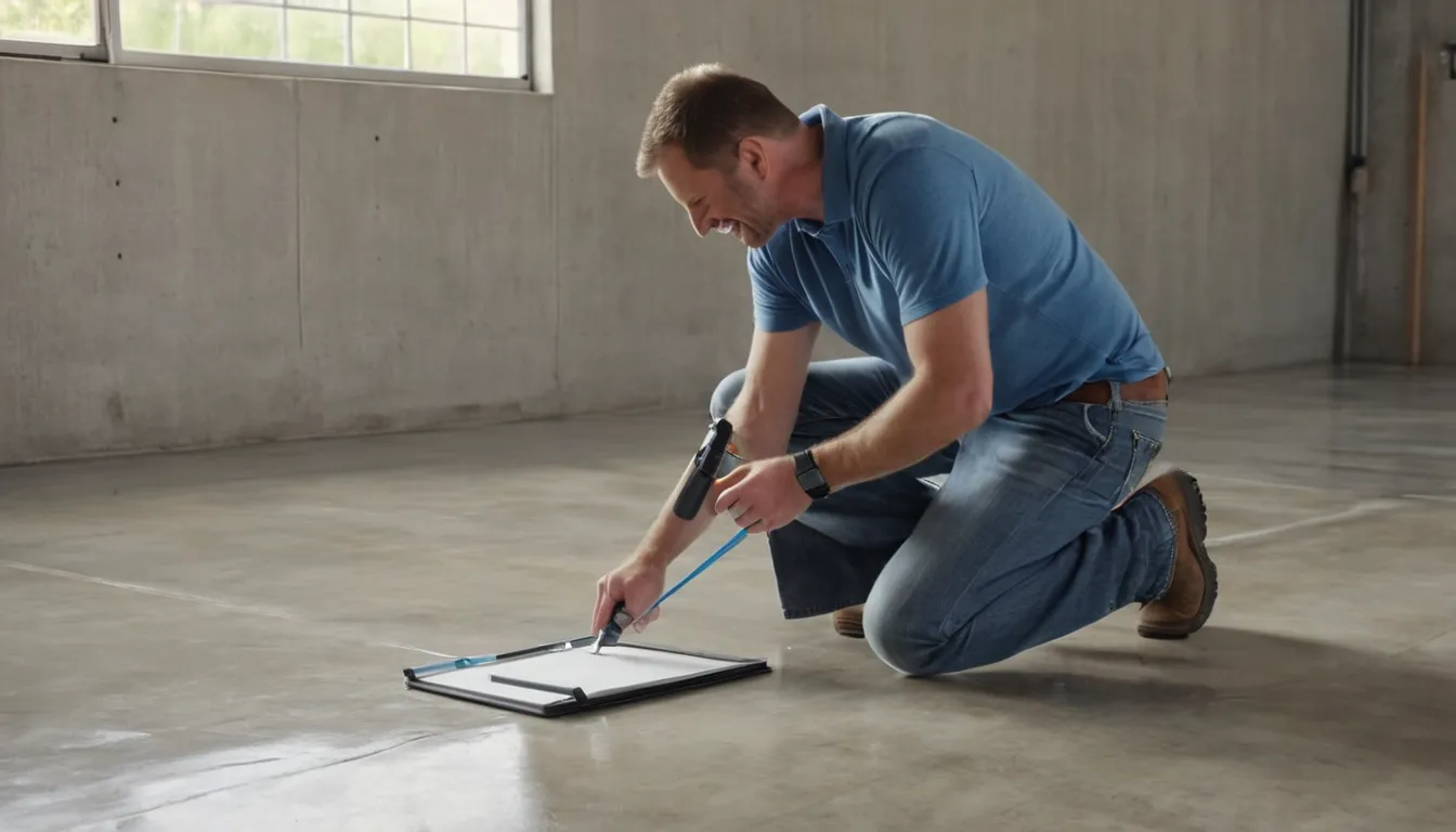 A provider checking a concrete floor in the Long Grove area